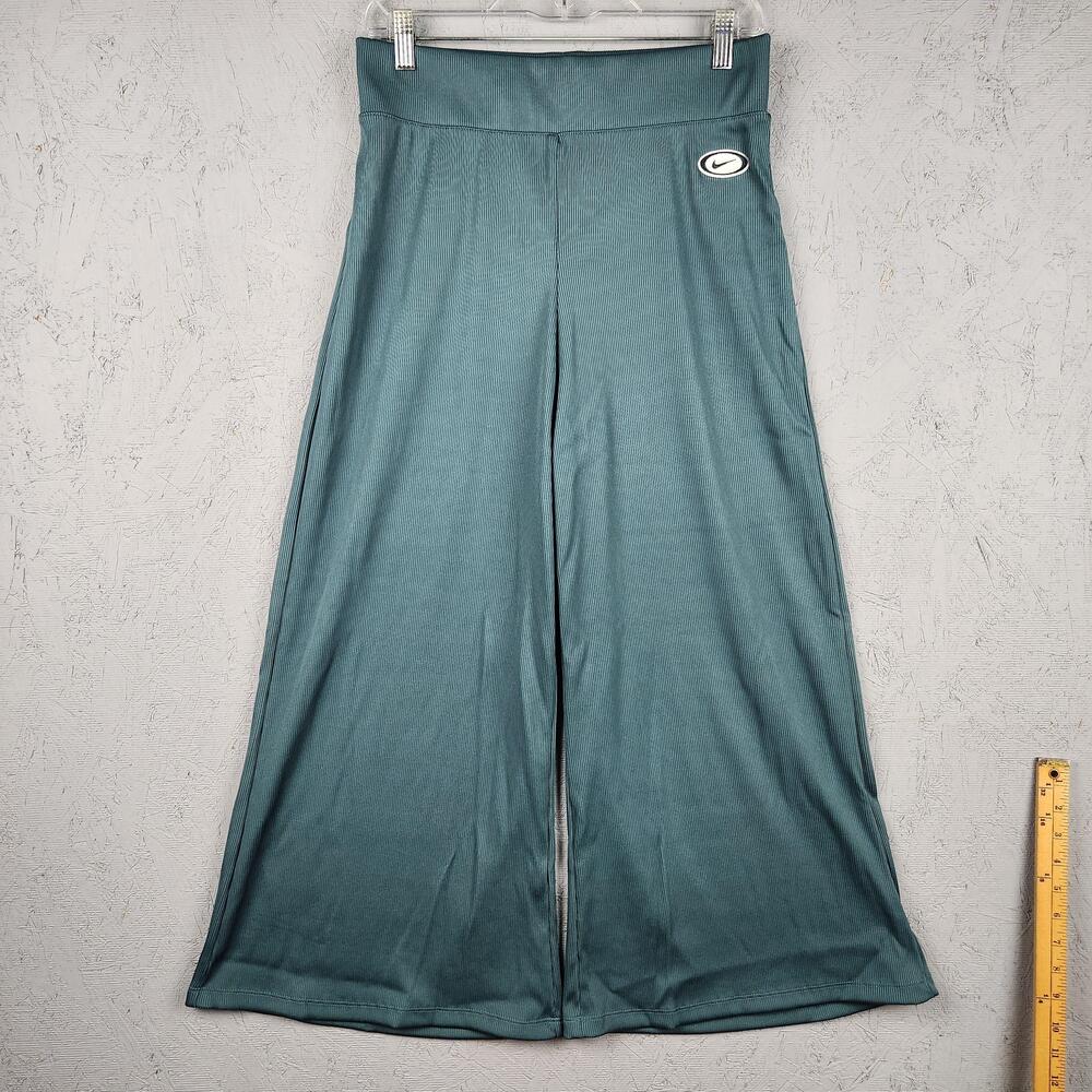 Nike Pants Womens Medium Teal Ribbed Extra Wide Leg High Rise Yoga Lounge Flare